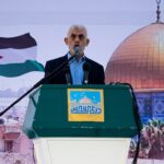 Yahya Sinwar, Hamas political bureau leader, delivers a speech during a rally marking al-Quds Day, an annual celebration to support Palestinians in the holy city, at a soccer field in Gaza City, Friday, April 14, 2023. Photo: AP/file photo.