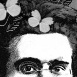 Photo composition showing Antonio Gramsci’s face with butterflies and flowers. Photo: La Tinta
