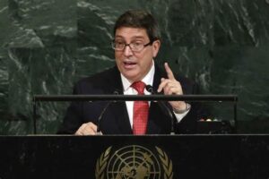 Foreign Minister Bruno Rodríguez Parrilla of Cuba addresses the United Nations General Assembly, at UN headquarters, 2017. Photo: Richard Drew/AP.