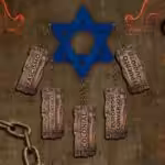 Israeli star with the words "fascism," "Eurocentric," "colonial," "Jewish converts," and "Jewish people?" hanging from its various points, indicating the Eurocentric colonial nature of the Zionist entity. Illustration: Al Mayadeen.