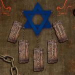 Israeli star with the words "fascism," "Eurocentric," "colonial," "Jewish converts," and "Jewish people?" hanging from its various points, indicating the Eurocentric colonial nature of the Zionist entity. Illustration: Al Mayadeen.