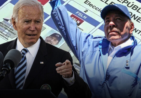 US President Joe Biden (Left) and Nicaraguan President Daniel Ortega. Photo: AFP/Getty Images/Bloomberg. Composition: Mark Kelly/WSJ.