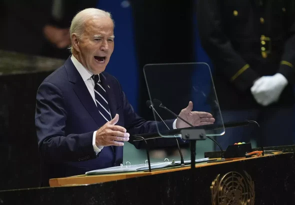 Ideally, Joe Biden's final speech at the U.N. General Assembly on September 14, 2024. Photo: Julia Demaree Nikhinson/AP Photo.