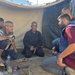 Al-Akhbar journalist Yousef Fares interviews displaced Palestinians in North Gaza on November 12, 2024. Photo: Yousef Fares/Telegram