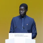 Senegal's President Bassirou Diomaye Faye addresses the audience of the Carrousel du Louvre in Paris, France on July 25, 2024. Photo: AFP.