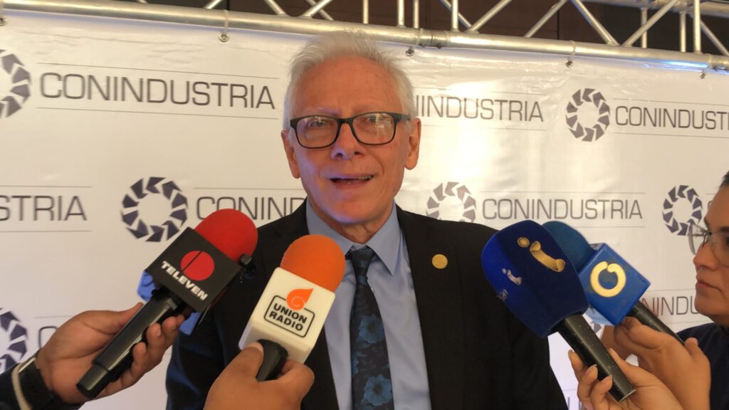 The president of Conindustria, Luigi Pisella, giving statements to the press. File photo.