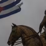 A Cuban flag shredded by the winds of Hurricane Rafael flies above the statue of General Calixto Garcia in Havana, Cuba, November 6, 2024. Photo: Morning Star/File photo.