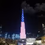 The Burj Khalifa in Dubai lit up with the flag of the United States on July 4, 2019. Photo: UAE Foreign Ministry.