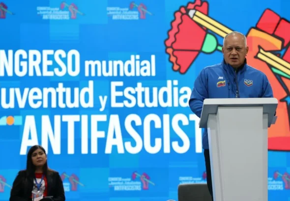 PSUV Vice President Diosdado Cabello during the World Congress of Antifascist Youth held in Caracas on November 22, 2024.