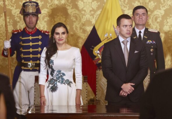 Ecuadorian Vice President Verónica Abad (left) next to President Daniel Noboa (right) during ceremony at the Carondeletale Palace in Quito on November 23, 2023. File photo.