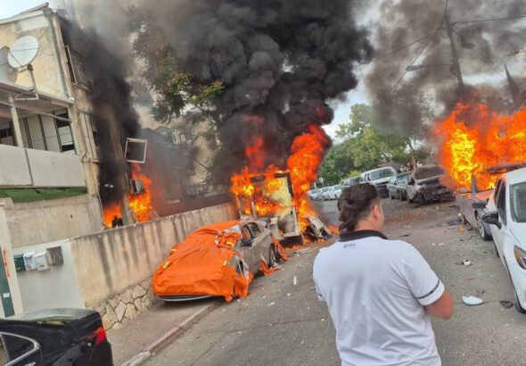 The aftermath of Hezbollah rocket impacts in the Krayot settlement cluster, November 11, 2024. Photo: Social media.