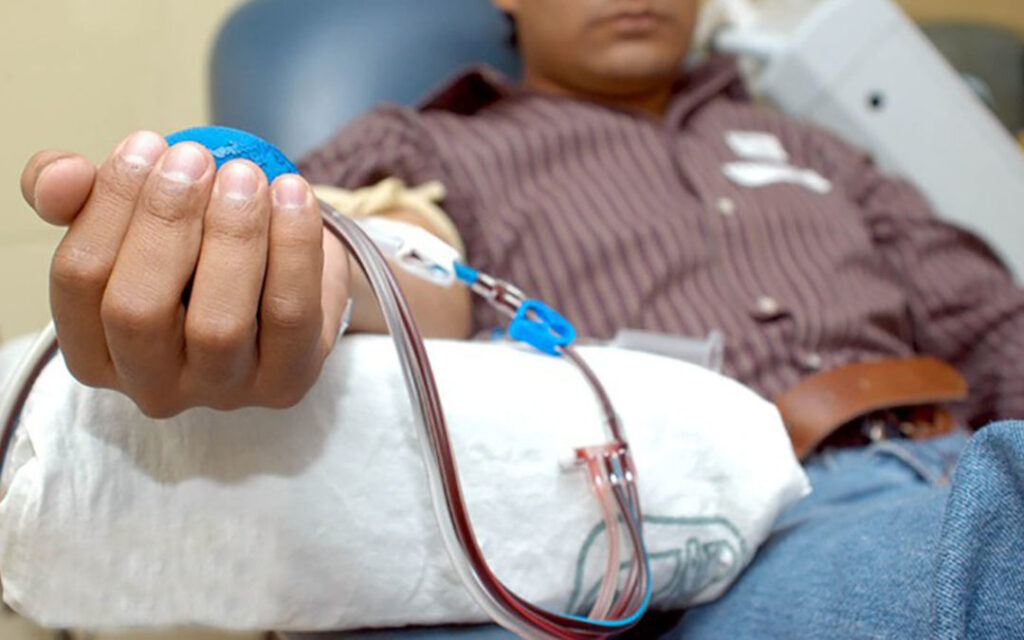 Patient receiving a blood transfusion in a Venezuelan healthcare facility. in 2023 Photo: Accion Solidaria/file photo.