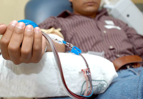 Patient receiving a blood transfusion in a Venezuelan healthcare facility. in 2023 Photo: Accion Solidaria/file photo.