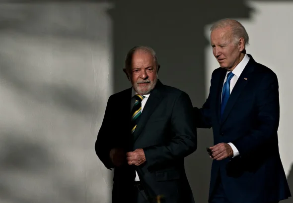 Joe Biden (right) with Luiz Inácio Lula da Silva. Photo: Andrew Harrer/Bloomberg.