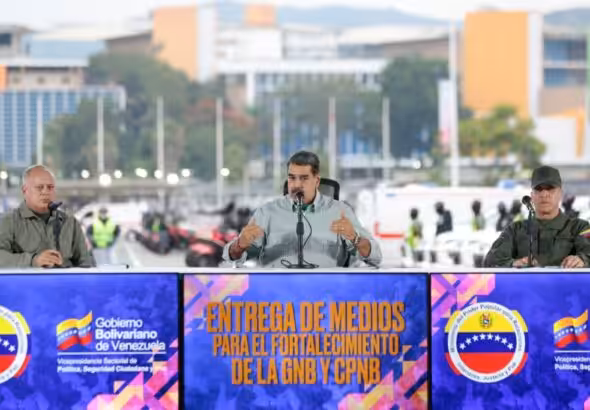President Nicolás Maduro at an official event for the delivery of equipment and resources to the security forces and disaster management corps of Venezuela. Photo: Presidential Press.