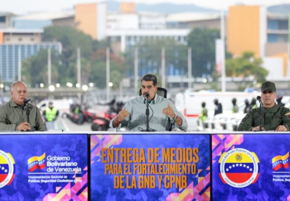 President Nicolás Maduro at an official event for the delivery of equipment and resources to the security forces and disaster management corps of Venezuela. Photo: Presidential Press.