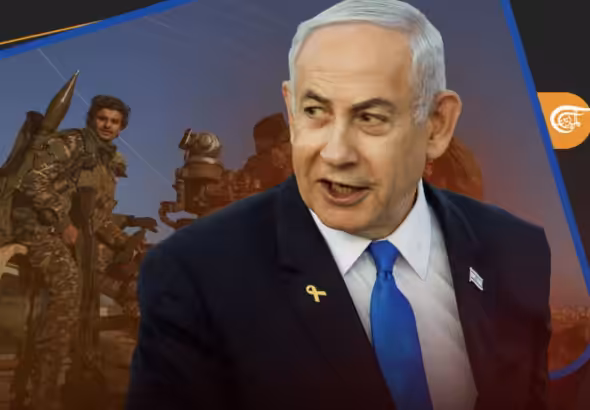 Collage of Benjamin Netanyahu and Al-Qaeda fighters in Syria. Photo: Al-Mayadeen.