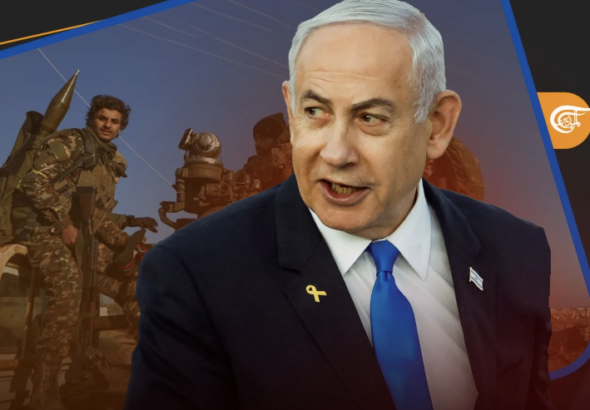 Collage of Benjamin Netanyahu and Al-Qaeda fighters in Syria. Photo: Al-Mayadeen.