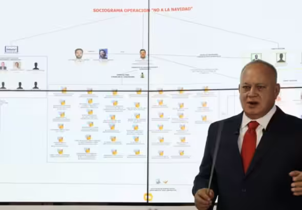 Venezuelan Minister for the Interior Diosdado Cabello explains the connections among various individuals associated with the "No to Christmas" coup plot. Photo: VTV.