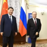 China’s President Xi Jinping and Russian President Vladimir Putin at BRICS summit on Oct. 25 in Kazan, Russia. Photo: Kristina Kormilitsyna/Agency, Kremlin.
