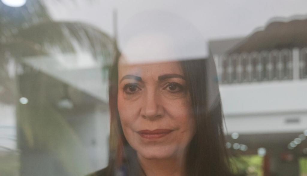 María Corina Machado, Venezuela’s far-right opposition politician, has been in hiding since July and Venezuelan authorities claim she has left the country. Photo: Adriana Loureiro Fernandez/ The New York Times.