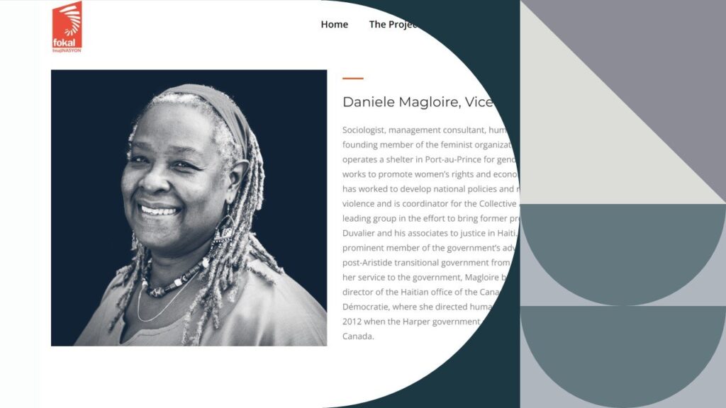 Daniele Magloire's profile on FOKAL's website. Photo: The Canada Files.