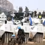 UNIFIL Peacekeepers driving in BTR-80 armored personnel carriers in South Lebanon. Undated. Photo: Al-Akhbar / Ali Hashisho