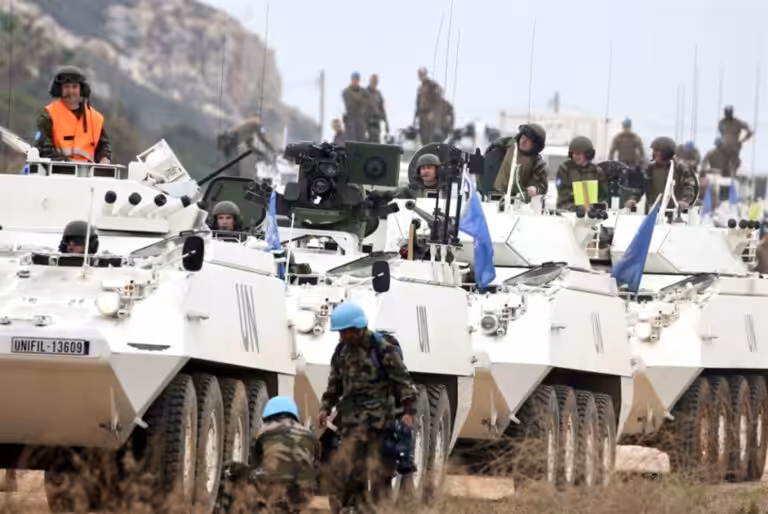 UNIFIL Peacekeepers driving in BTR-80 armored personnel carriers in South Lebanon. Undated. Photo: Al-Akhbar / Ali Hashisho
