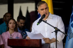 Venezuela's Attorney General Tarek William Saab speaking to the press.