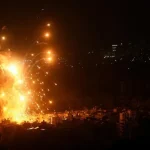 An Israeli airstrike on Dahieh on one of the most violent nights since October 8, 2023. Dahieh, Lebanon. October 10, 2024. Photo: Marwan Bou Haidar/The Public Source.