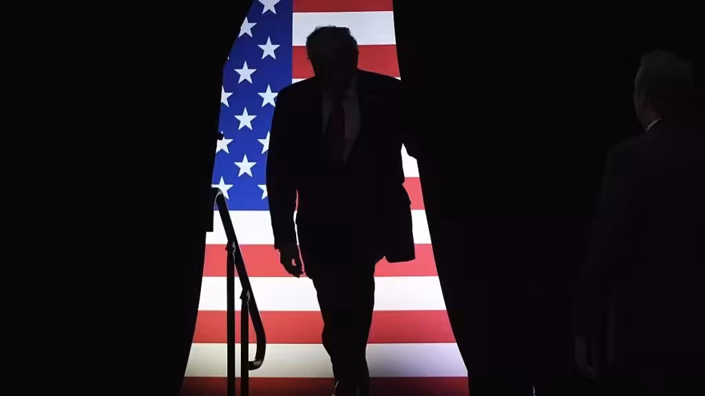 Silhouette of Donald Trump with a US flag in the background. Photo: Alba Ciudad/agencies.