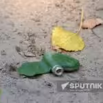 The PMF-1 Lepestok (Petal) antipersonnel pressure-type landmine, found by service members of militia of Donetsk People's Republic, is seen on the road in the course of Russia's military operation in Ukraine, near the village of Izbytske, Kharkiv region, Ukraine. Photo: Viktor Antonyuk/Sputnik.