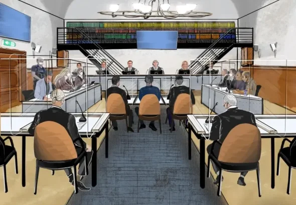 Artist’s rendition of Raslan’s trial. Substack.