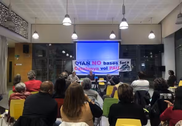 A partial view of the audience at the event in Barcelona, where Venezuelan, Brazilian and Palestinian Resistance issues were discussed on November 30, 2024. Photo: Masar Badil.