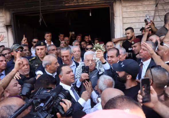 Palestinian Authority president Mahmoud Abbas arrives at Jenin refugee camp on July 12, 2023, in the wake of the most wide-ranging "Israeli" military invasion of the camp since the Second Intifada. Photo: Thaer Ganaim/APA Images