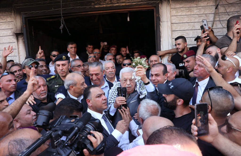 Palestinian Authority president Mahmoud Abbas arrives at Jenin refugee camp on July 12, 2023, in the wake of the most wide-ranging "Israeli" military invasion of the camp since the Second Intifada. Photo: Thaer Ganaim/APA Images