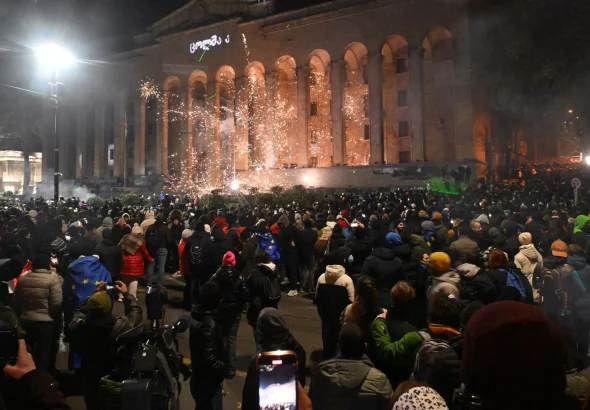 US sponsored opposition rally at the Georgian Parliament on Rustaveli Avenue in the center of Tbilisi, Georgia on December 12, 2024. Photo: New Eastern Outlook.
