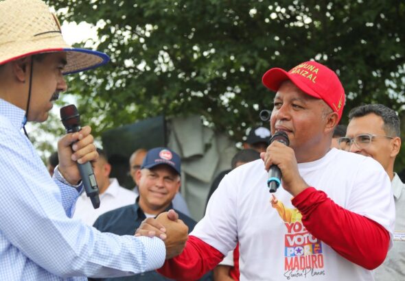 Featured image: Venezuela's Minister for Communes Angel Prado shakes hands with President Nicolás Maduro during a visit to the Comuna El Maizal in Lara state, July 2024. Photo: Presidential Press/file photo.