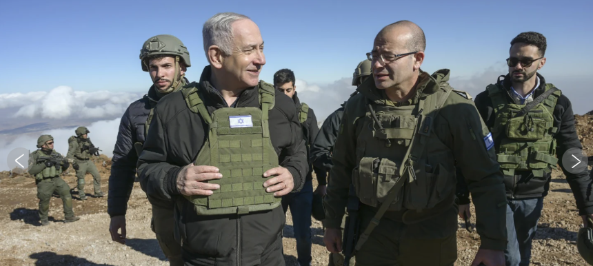 Israeli ruler Benjamin Netanyahu, left, visits Israeli invasion forces in the so called buffer zone inside Syria, Tuesday, December 17, 2024. Photo: Israeli occupation entity Press Office/AP.