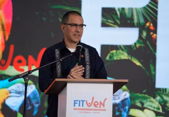 Venezuelan ambassador Jorge Arreaza, ALBA-TCP's executive secretary, speaking at ALBA-TCP's meeting of tourism ministers in San Cristobal, Tachira state, on Sunday, December 1. Photo: X/@ALBATCP. 