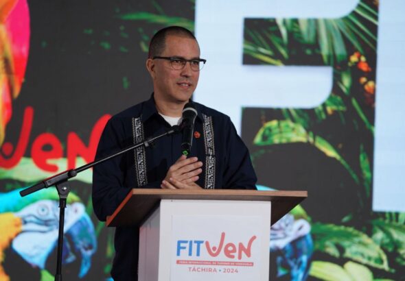 Venezuelan ambassador Jorge Arreaza, ALBA-TCP's executive secretary, speaking at ALBA-TCP's meeting of tourism ministers in San Cristobal, Tachira state, on Sunday, December 1. Photo: X/@ALBATCP. 
