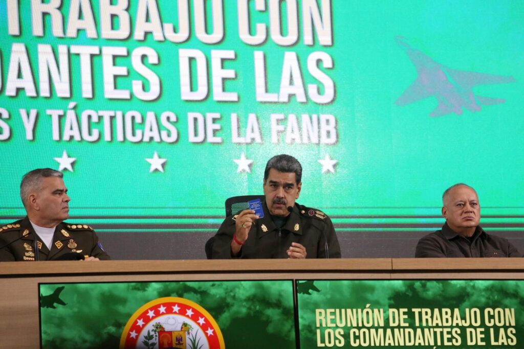 President Nicolás Maduro speaks at a meeting with the commanders of the superior tactical units of the Bolivarian National Armed Force, December 6, 2024. Photo: Threads/@presidencialve.
