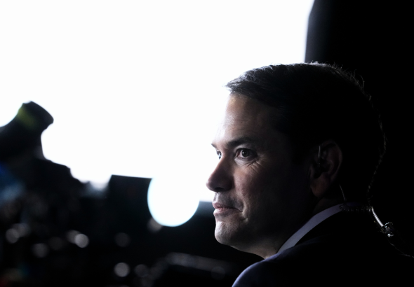 Sen. Marco Rubio, R-Fla., talks to reporters at an election night watch party for Donald Trump, Nov. 5, 2024, in West Palm Beach, Fla. Photo: Alex Brandon/AP.