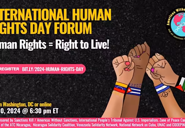 Poster for anti-sanctions event organized by Sanctions Kill, to be held on December 10, 2024. Photo: Sanctions Kill.