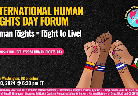 Poster for anti-sanctions event organized by Sanctions Kill, to be held on December 10, 2024. Photo: Sanctions Kill.