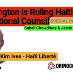 Poster for Orinoco Tribune's interview of Haiti Liberte's Kim Ives. Photo composition: Orinoco Tribune.