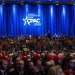 Attendees at the Conservative Political Action Conference attendees listening to then-US Vice President Mike Pence speaking in February 2020. Photo: Pete Marovich/The New York Times.