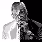 A black-and-white illustration of Jimmy Carter, split into light and dark halves, titled “This, That or the Other Carter” by Mr. Fish. Photo: PopularResistance.org