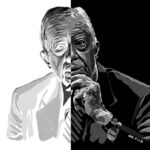 A black-and-white illustration of Jimmy Carter, split into light and dark halves, titled “This, That or the Other Carter” by Mr. Fish. Photo: PopularResistance.org