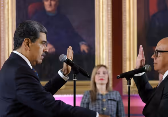 Venezuelan President Nicolás Maduro swears in as constitutional president of Venezuela for the 2025-2031 term after winning the July 28 presidential election at the National Assembly headquarters, Caracas, January 10, 2025. Photo: Presidential Press.
